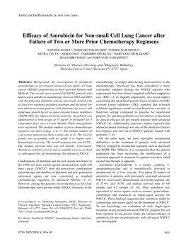 Efficacy of Amrubicin for Non-Small Cell Lung Cancer After Failure of Two Or More Prior Chemotherapy Regimens