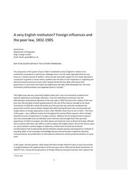 A Very English Institution? Foreign Influences and the Poor Law, 1832-1905