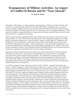 Transparency of Military Activities—An Aspect of Conflict in Russia and Its “Near Abroad” by Mark R