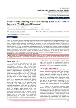 Access to Safe Drinking Water and Sanitary Risks in the Town of Bangangté (West Region of Cameroon) Nya Esther Laurentine1*, Mougoué Benoît2