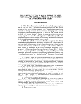 The United States and Rising Shrimp Imports from Asia and Central America: an Economic Or Environmental Issue?