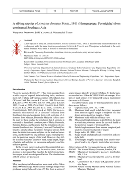 A Sibling Species of Aenictus Dentatus FOREL, 1911 (Hymenoptera: Formicidae) from Continental Southeast Asia