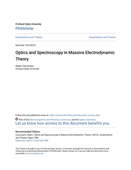 Optics and Spectroscopy in Massive Electrodynamic Theory