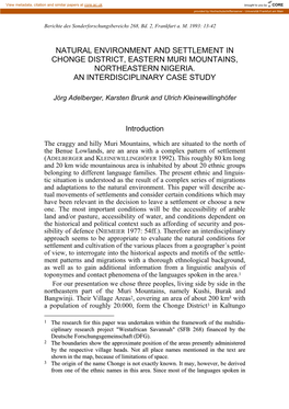 Natural Environment and Settlement in Chonge District, Eastern Muri Mountains, Northeastern Nigeria. an Interdisciplinary Case Study