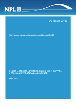 NPL REPORT MAT 64 High Temperatures Solder Replacement To