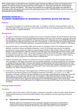 Planning Frameworks of Guangzhou, Shenzhen, Zhuhai and Macau