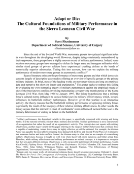 Adapt Or Die: the Cultural Foundations of Military Performance in the Sierra Leonean Civil War