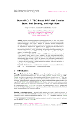 A TBC-Based PRF with Smaller State, Full Security, and High Rate