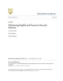 Optimizing English and American Security Interests Lynn M
