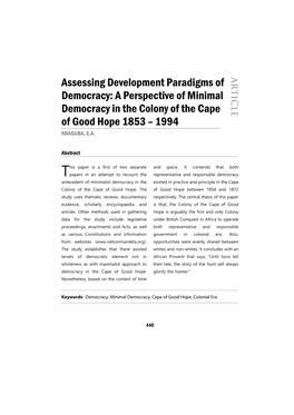 A Perspective of Minimal Democracy in the Colony of the Cape of Good Hope 1853 – 1994