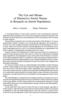 The Use and Misuse of Distinctive Jewish Names in Research on Jewish Populations