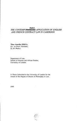 The Contemporaneous Application of English and French Contract Law in Cameroon