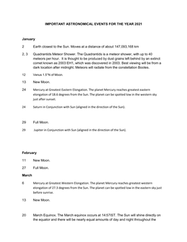Important Astronomical Events-2021