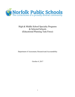 High & Middle School Specialty Programs & Selected Schools