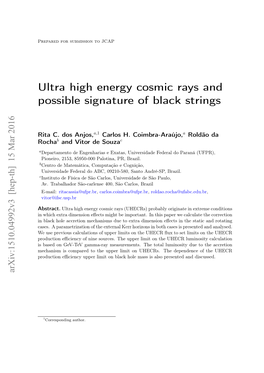 Ultra High Energy Cosmic Rays and Possible Signature of Black Strings