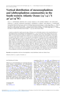 Vertical Distribution of Mesozooplankton and Ichthyoplankton Communities in the South-Western Atlantic Ocean (23814′1′′S 40842′19′′W) Ana C