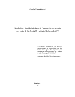 Distribuição E Abundância De Larvas De Pleuronectiformes Na Região Entre O Cabo De São Tomé (RJ) E a Ilha De São Sebastião (SP)”