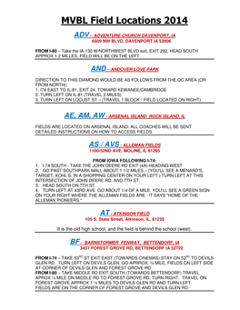 MVBL Field Locations 2014