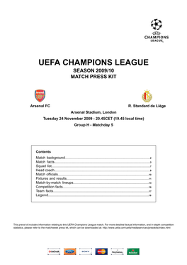 Uefa Champions League Season 2009/10 Match Press Kit