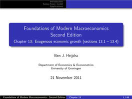 Exogenous Economic Growth (Sections 13.1 – 13.4)