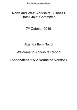 (Public Pack)Welcome to Yorkshire Report (Redacted Version) Agenda