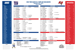 NEW YORK GIANTS Vs. Tampa Bay Buccaneers NOVEMBER 18, 2018 • 1:00 P.M