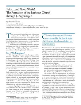 The Formation of the Lutheran Church Through J. Bugenhagen