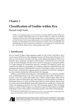 Chapter 3 Classification of Guébie Within Kru Hannah Leigh Sande