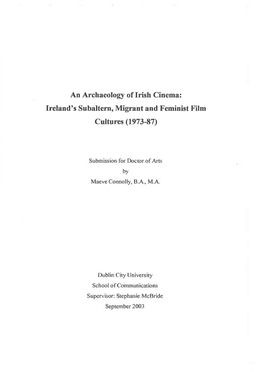 An Archaeology of Irish Cinema: Ireland's Subaltern, Migrant and Feminist Film Cultures (1973-87)