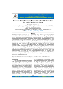 Assessment of Farm Households' Vulnerability to Desertification In