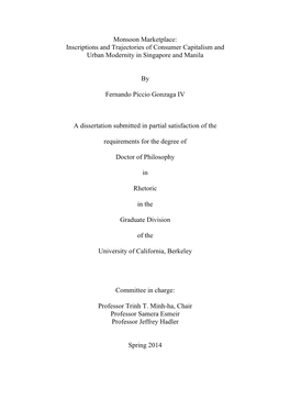 Monsoon Marketplace: Inscriptions and Trajectories of Consumer Capitalism and Urban Modernity in Singapore and Manila