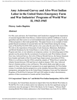 Amy Ashwood Garvey and Afro-West Indian Labor in the United States Emergency Farm and War Industries' Programs of World War II, 1943-1945