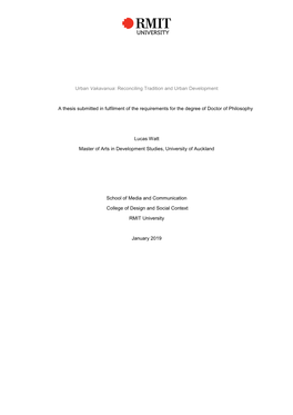 Reconciling Tradition and Urban Development a Thesis Submitted in Fulfilment of the Requirements for the Degree