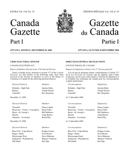 Canada Gazette, Part I, Extra