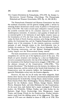 The Counter-Revolution Inpennsylvania, 1776-1790. Byrobert L. Brunhouse. Second Printing. (Harrisburg: the Pennsylvania Historic