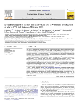 Speleothem Record of the Last 180&Nbsp