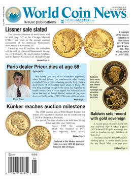 Lissner Sale Slated a Highlight the Lissner Collection of World Coins Will of the Lissner Be Sold Aug
