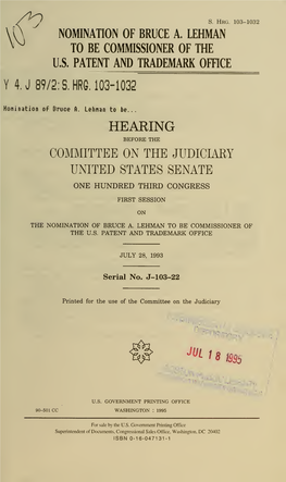 Nomination of Bruce A. Lehman to Be Commissioner of the U.S. Patent and Trademark Office