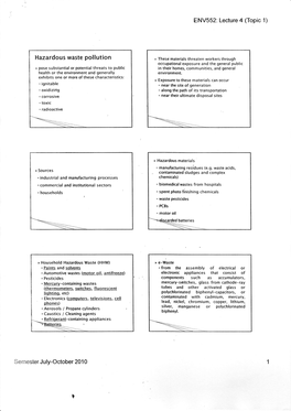 ENV552: Lecture 4 (Topic 1) Hazardous Waste Pollution