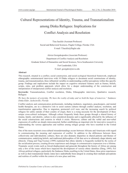 Cultural Representations of Identity, Trauma, and Transnationalism Among Dinka Refugees: Implications for Conflict Analysis and Resolution