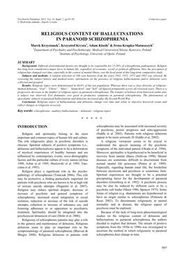 Religious Content of Hallucinations in Paranoid Schizophrenia