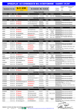 Spielplan 09-11. KW 2020