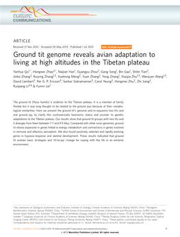 Ground Tit Genome Reveals Avian Adaptation to Living at High Altitudes in the Tibetan Plateau