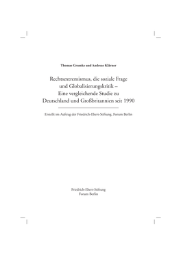 Rechtsextremismus, Die Soziale Frage Und Globalisierungskritik – Eine Vergleichende Studie Zu Deutschland Und Großbritannien Seit 1990