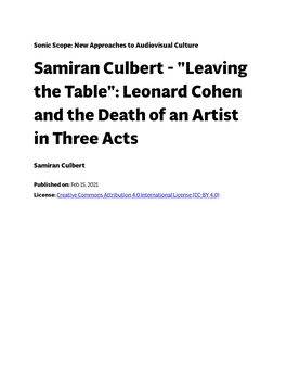 Leonard Cohen and the Death of an Artist in Three Acts