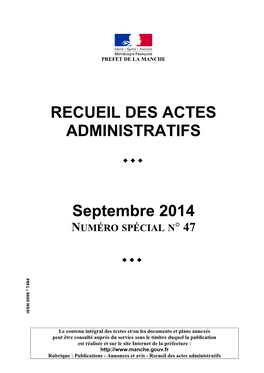 RECUEIL DES ACTES ADMINISTRATIFS Septembre 2014