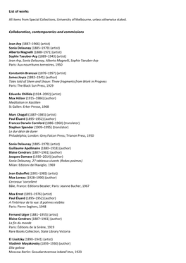 List of Works Collaboration, Contemporaries and Commissions