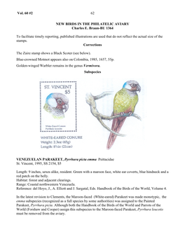 Vol. 60 #2 62 NEW BIRDS in the PHILATELIC AVIARY Charles E
