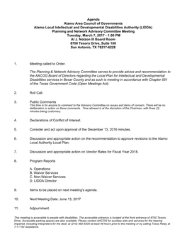 Planning and Network Advisory Committee Meeting Tuesday, March 7, 2017 - 1:00 PM Al J