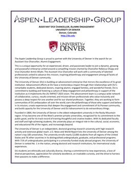 ASSISTANT VICE CHANCELLOR, ALUMNI ENGAGEMENT UNIVERSITY of DENVER Denver, Colorado